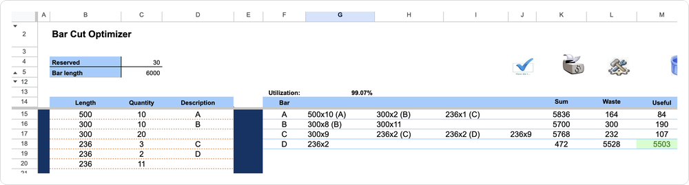 The original Bar Cut Optimizer Excel macro, version 1.1, still runnable today