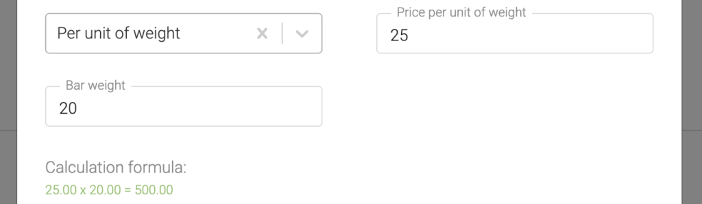 Price per bar weight